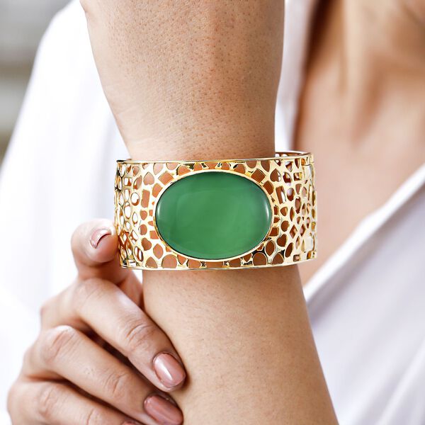 Gr&uuml;ner Onyx Armreif, ca. 19 cm, vergoldet, ca. 66.06 ct image number 3