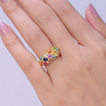 D'Joy Mehrfarbig Saphir, Rosa Saphir Ring 925 Silber 750 Gelbgold vermeil (Gr&ouml;&szlig;e 17.00) ca. 3,26 ct