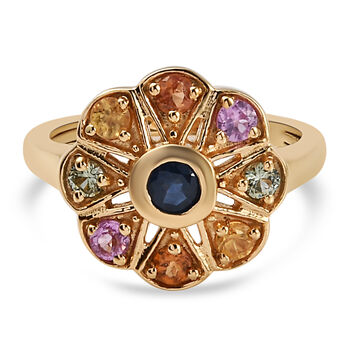 Mehrfarbig Saphir Blumen Ring 925 Silber vergoldet (Gr&ouml;&szlig;e 16.00) ca. 1,03 ct