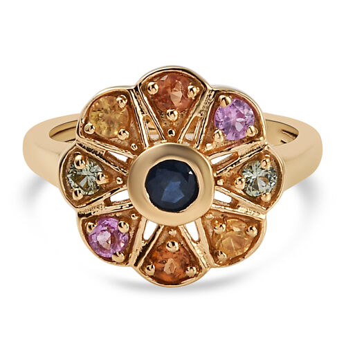 Floraler, mehrfarbiger Saphir-Ring, 925 Silber vergoldet, 1,03 ct. image number 0
