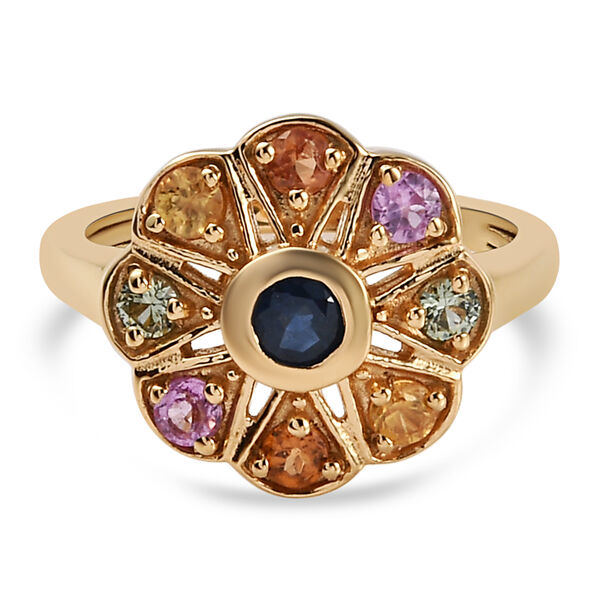 Floraler, mehrfarbiger Saphir-Ring, 925 Silber vergoldet, 1,03 ct.