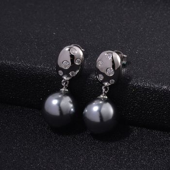 Tahiti Muschelkernperle, Moissanit Ohrringe 925 Silber platiniert