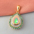 Äthiopischer Opal, Smaragd und Zirkon Halo-Anhänger in Silber image number 2