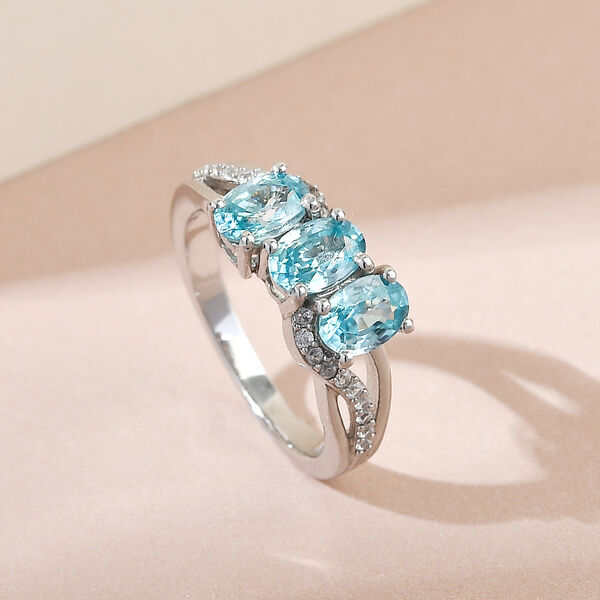 Kambodschanischer, blauer Zirkon und wei&szlig;er Zirkon-Ring, 925 Silber platiniert  ca. 2,34 ct image number 2