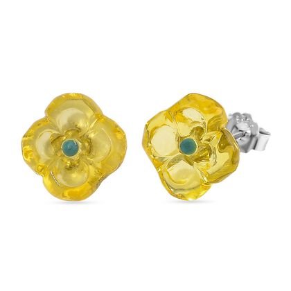 Bernstein, T&uuml;rkis Ohrringe 925 Silber vergoldet ca. 3,01 ct.