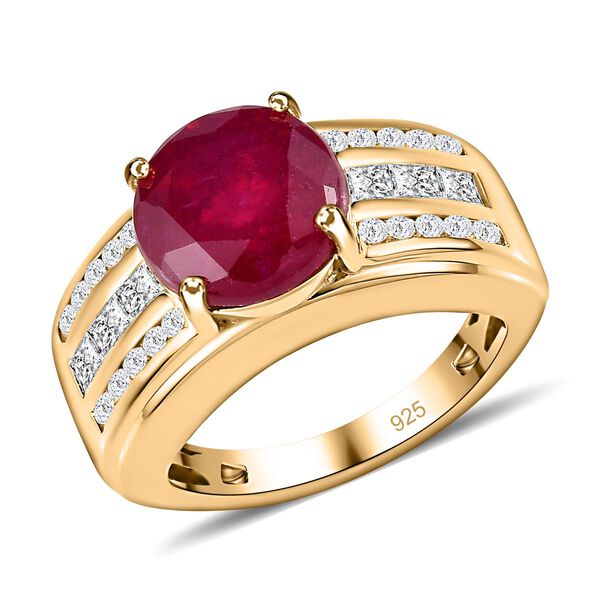 Afrikanischer Rubin (Fissure gef&uuml;llt), Wei&szlig;er Zirkon Ring, 925 Silber Gelbgold Vermeil (Gr&ouml;&szlig;e 19.00) ca. 6.52 ct image number 4