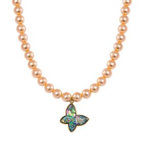 Goldene Muschelkernperlen und Abalone Muschel Halskette, 45 cm - 330 ct.