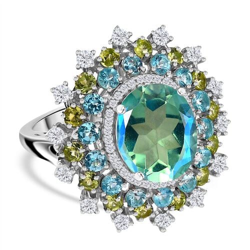 AA Pfau Quarz Triplett, Paraiba Apatit, Peridot und Zirkon Ring - 8,10 ct. image number 0