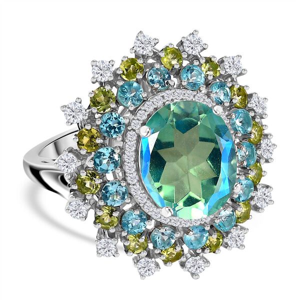 AA Pfau Quarz Triplett, Paraiba Apatit, Peridot und Zirkon Ring - 8,10 ct. image number 0