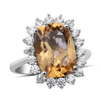 Citrin und wei&szlig;er Zirkon-Ring, 925 Silber platiniert (Gr&ouml;&szlig;e 16.00) ca. 7.60 ct