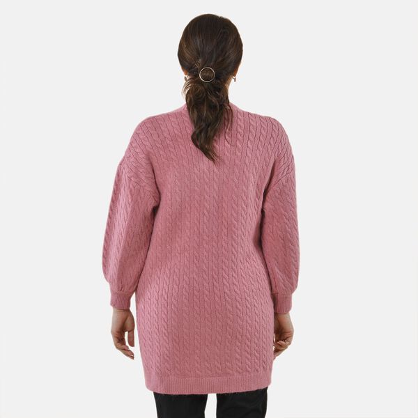 Gestrickter Cardigan mit Zopfmuster, 83x41x53cm, Rosa image number 2