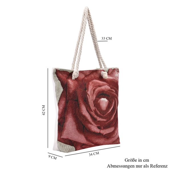 Jacquard gewebte Jute-Tasche mit Rose Design, 42x34 cm, Rose image number 7