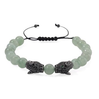 Gr&uuml;ner Aventurin, Schwarzer Zirkonia Armband, Flexibles, Messing Schwarzes Rhodium