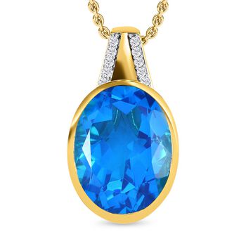 Karibik Quarz, wei&szlig;er Zirkon Anh&auml;nger mit Kette, 925 Silber vergoldet, ca. 19.20 ct