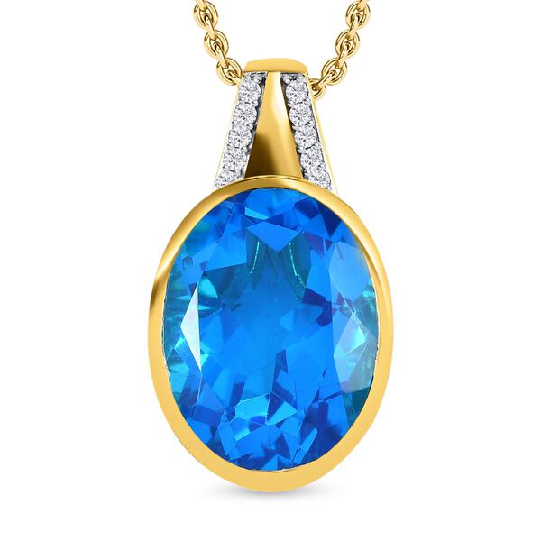 Karibik Quarz und Zirkon Anh&auml;nger mit Kette, 45 cm - 19,20 ct.