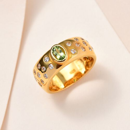 AA Calabar-Turmalin, Weißer Zirkon Ringe 925 Silber Gelbgold Vermeil (Größe 17.00) ca. 0.97 ct image number 2