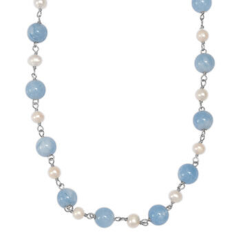 EVER TRUE Milchiger Aquamarin, S&uuml;&szlig;wasser Perle Halskette ca. 50 cm Nickelfreies Messing Platiniert