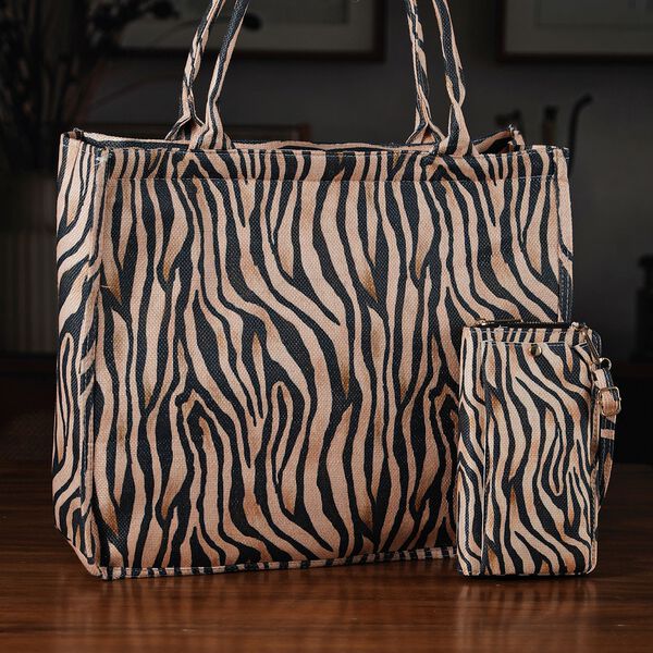 Zebra Print Design Set, Shopper und Handy Umhängetasche, 40 x 12 x 35 cm, Zebra image number 2