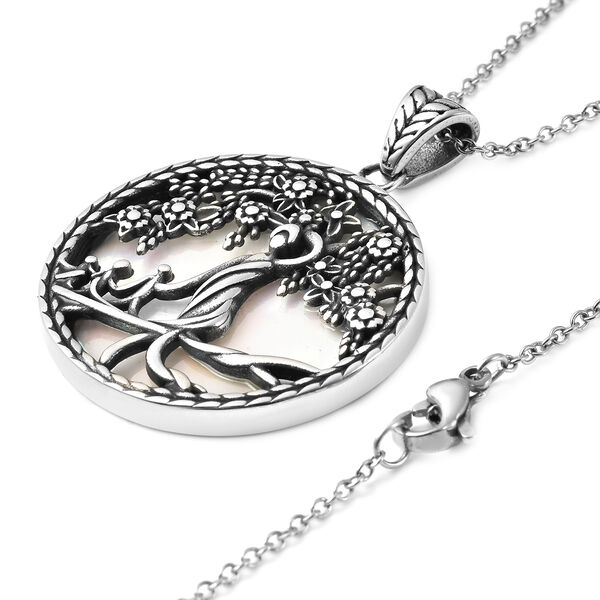 Weißer Perlmutt-Anhänger mit Kette, 50 cm, Edelstahl ca. 12,27 ct image number 4