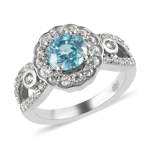 Kambodschanischer, blauer und wei&szlig;er Zirkon-Ring, 925 Silber platiniert  ca. 2,48 ct image number 2