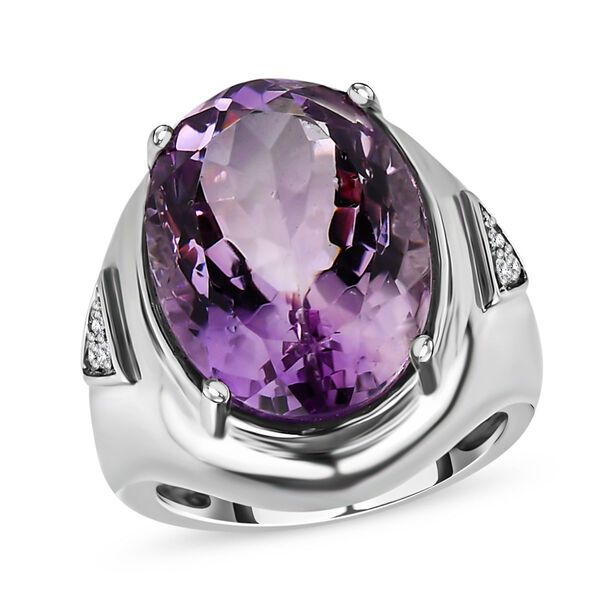 STATEMENT LOOK - Rose De France Amethyst (18 x 13 mm), Wei&szlig;er Zirkon Ring 316L Edelstahl (Gr&ouml;&szlig;e 18.00) ca. 11.72 ct image number 2