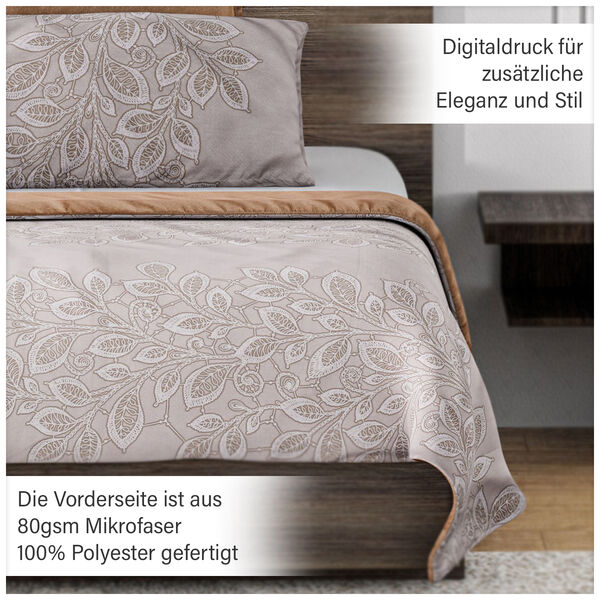6-teiliges Set: antibakterielle, antiallergische Mikrofaser-Bettwäsche, Blattmuster, Karamell image number 12