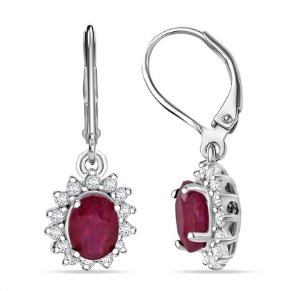 D'Joy Afrikanischer Rubin (Fissure gef&uuml;llt), Wei&szlig;er Zirkon Ohrringe 925 Silber rhodiniert ca. 4.37 ct