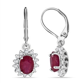 D'Joy Afrikanischer Rubin (Fissure gefüllt), Weißer Zirkon Ohrringe 925 Silber rhodiniert ca. 4.37 ct D'Joy Afrikanischer Rubin (Fissure gefüllt), Weißer Zirkon Ohrringe 925 Silber rhodiniert ca. 4.37 ct