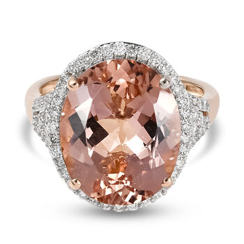 AAA Morganit und Diamant-Ring, I1-I2 G-H, 585 Gelbgold (Gr&ouml;&szlig;e 18.00) ca. 12.17 ct