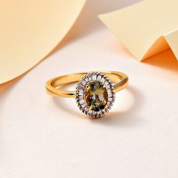 AA nat&uuml;rlicher goldener Tansanit und Diamant-Ring - 0,99 ct.