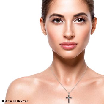 Roter Granat Kreuzanh&auml;nger mit Kette, 925 Silber rhodiniert ca. 0,51 ct