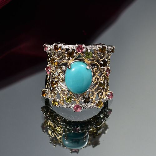 D'Joy AA Sleeping Beauty Türkis, Mehrfarbig-Turmalin Ring 925 Silber Rhodiniert und 750 Gelbgold Vermeil (Größe 19.00) ca. 5.29 ct image number 1