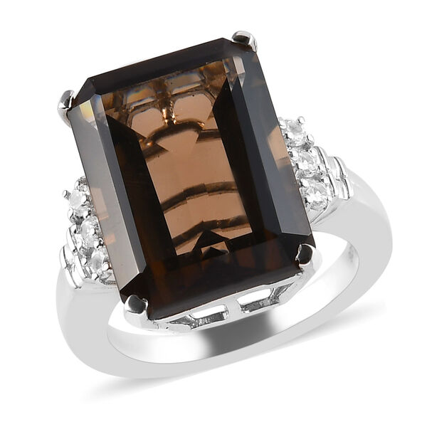 Rauchquarz und Zirkon Ring 925 Silber platiniert  ca. 11,80 ct image number 4