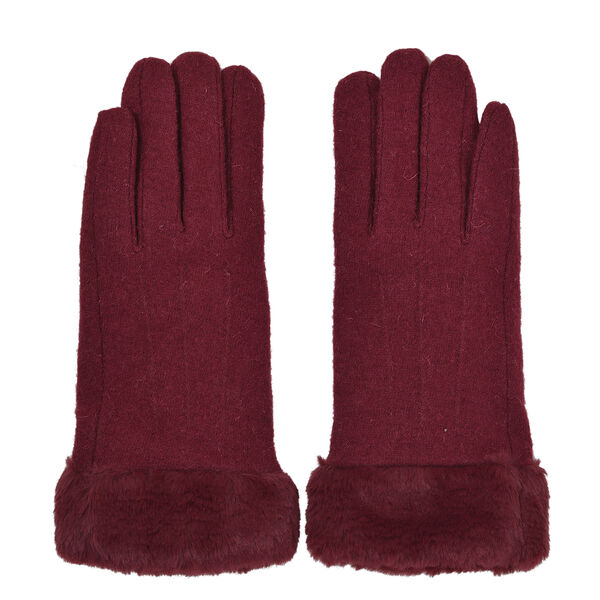 LA MAREY - Kaschmirwolle Handschuhe mit Kunstfell Bord&uuml;re, Burgunderrot image number 3