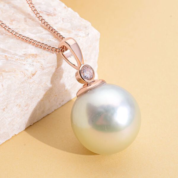 Wei&szlig;er S&uuml;dseeperlen und Zirkon-Anh&auml;nger mit Kette, (12-13 mm),925 Silber ros&eacute;vergoldet ca. 0,08 ct image number 2