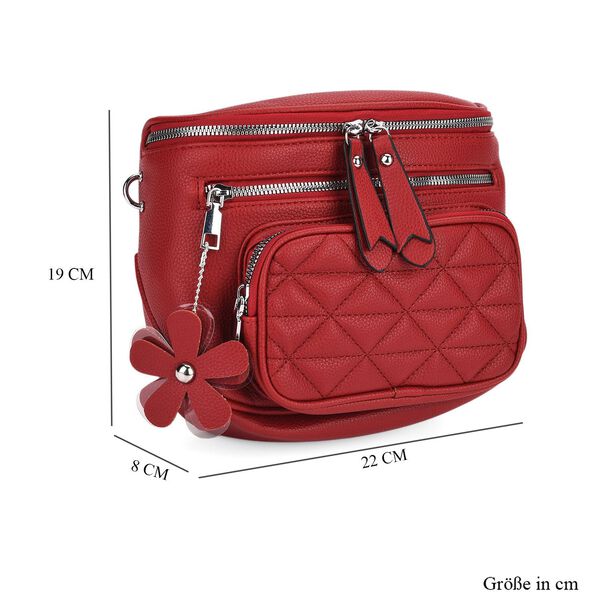 PU Crossbody Tasche mit gemustertem Riemen, 22x8x19cm, Rot image number 8
