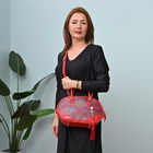 Seidenbrokat Tasche aus 100% Leder mit natürlicher Jade Quaste, Größe 35x23x13 cm, Rot image number 1