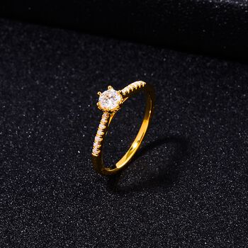 Moissanit Ring, 925 Silber 750 Gelbgold Vermeil - 0,42 ct.