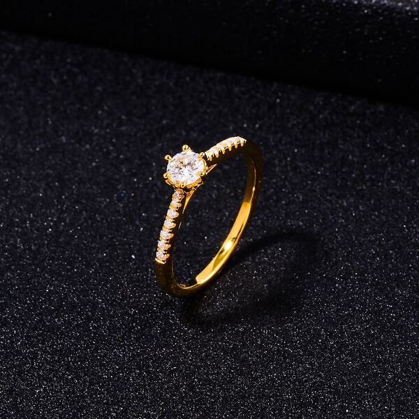 Moissanit Ring, 925 Silber 750 Gelbgold Vermeil - 0,42 ct. image number 1