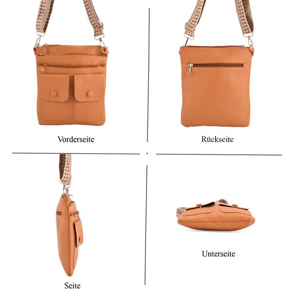 Umh&auml;ngetasche aus feinem Lederimitat mit mehreren Taschen, Einheitsgr&ouml;&szlig;e, Hellorange image number 5