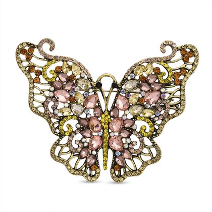 Mehrfarbiger Kristall Schmetterling Brosche Antikes Gold