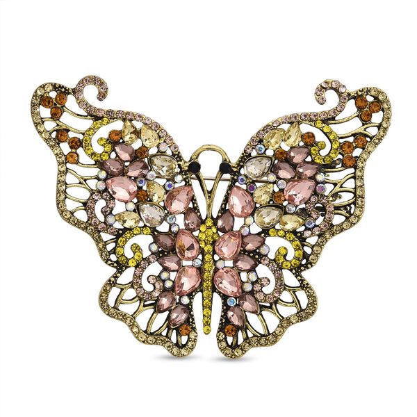 Mehrfarbiger Kristall Schmetterling Brosche Antikes Gold
