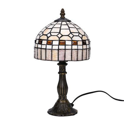 Tiffany-Stil Tischlampe mit Legierungsfu&szlig; - Klassische Antik-Look Lampe mit handgefertigtem, filigranem Glasmosaik-Schirm, Gr&ouml;&szlig;e: 20x20x135 cm