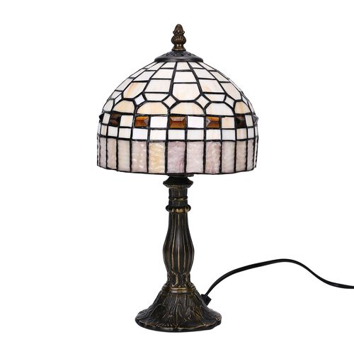 Handgefertige Tiffany-Stil Tischlampe, Buntglas, Braun image number 0