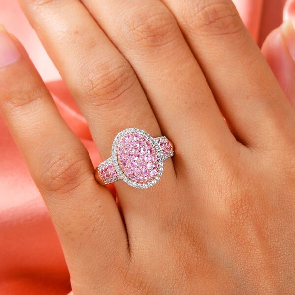 Rosa Saphir und Zirkon Ring 925 Silber Rose Gold-Überzug image number 3