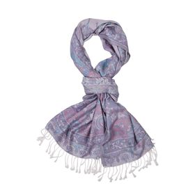 Schal mit Paisley-Muster und Fransen, 70x180cm, Grau-Weiß