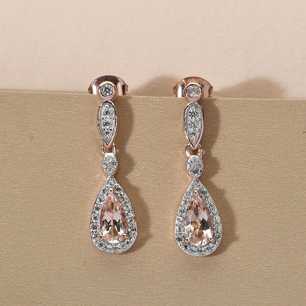 Morganit und wei&szlig;e Zirkon-Ohrringe, 925 Silber Ros&eacute;gold Vermeil ca. 1.75 ct image number 2