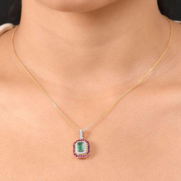 D’Joy AAA Kagem sambischer Smaragd, Mosambik Rubin und Moissanit Ring und Anhänger mit 50cm Kette image number 4