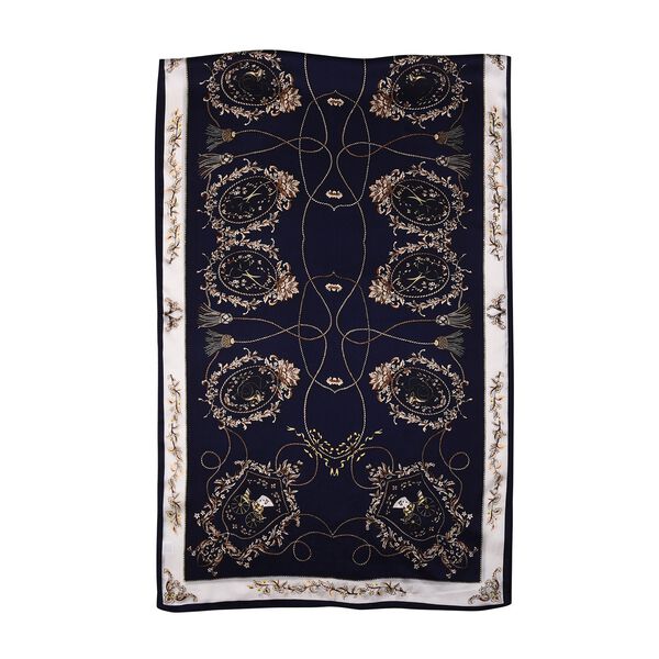 LA MAREY - 100% nat&uuml;rlicher Maulbeerseiden bedruckter Schal in Geschenkbox, 55x170 cm, Dunkelblau&nbsp; image number 4
