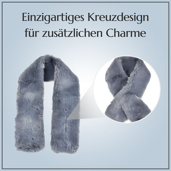 Damen Winterschal im Kreuzdesign aus Kunstfell, Blau image number 4
